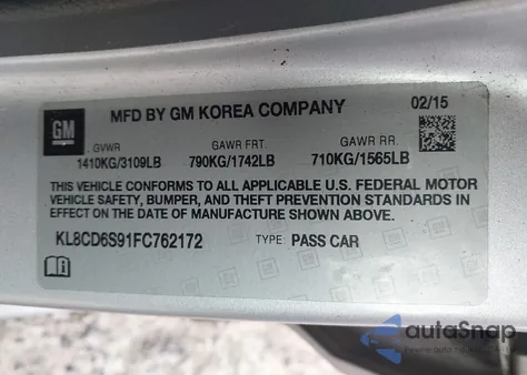 2015 Chevrolet Spark 1Lt Cvt from USA, damaged, VIN KL8CD6S91FC762172